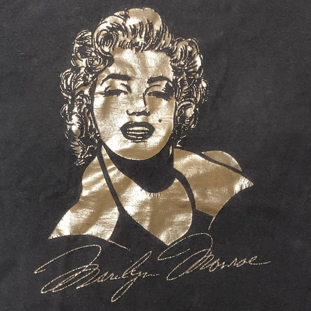 Vintage Marilyn Monroe Shirt 80s Black Gold Foil Classic Pinup Model Adult M USA